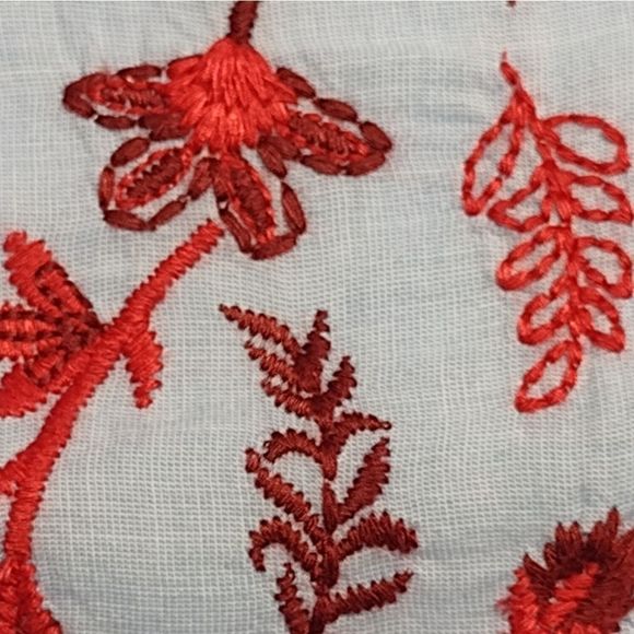 beachlunchlounge Blue Red Puff Sleeve Embroidered Off Shoulder Top Sz XS Boho - Picture 7 of 10